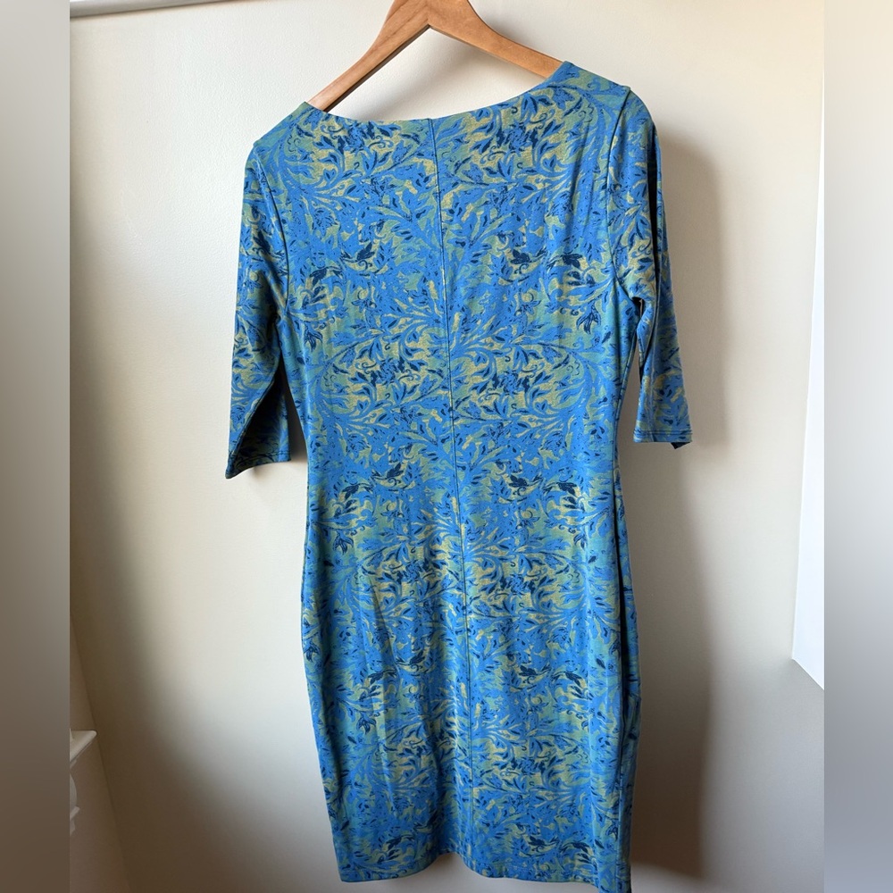 PERUVIAN CONNECTION‎ Lecce Dress Midi Blue Brass  Floral Pima Cotton Blend M - Picture 3 of 6